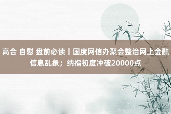 高合 自慰 盘前必读丨国度网信办聚会整治网上金融信息乱象；纳指初度冲破20000点