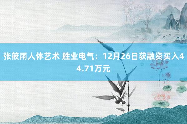 张筱雨人体艺术 胜业电气：12月26日获融资买入44.71万元