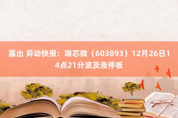 露出 异动快报：瑞芯微（603893）12月26日14点21分波及涨停板