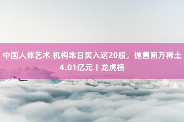 中国人体艺术 机构本日买入这20股，抛售朔方稀土4.01亿元丨龙虎榜